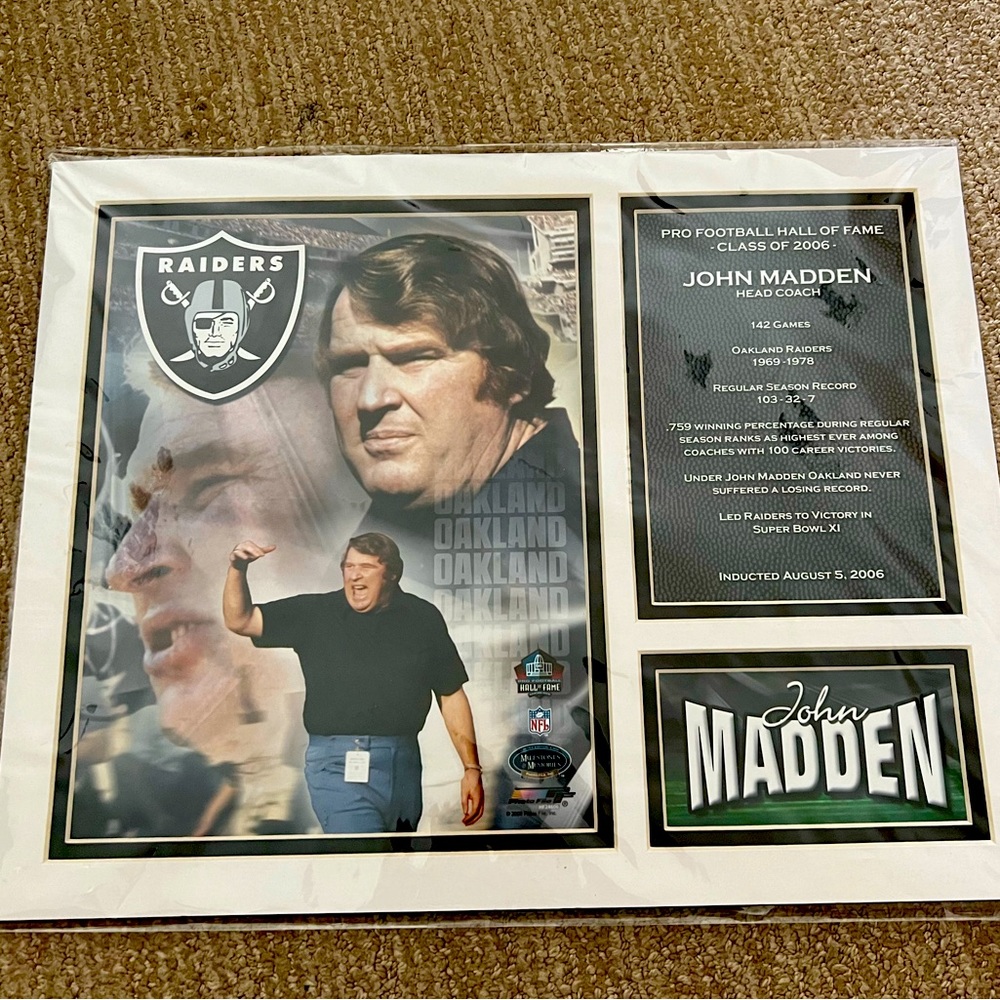 Vintage 2006 John Madden Raiders Hall of Fame Framed Plaque Milestones &Memories